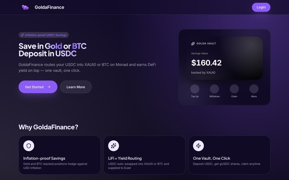 Screenshot of Golda Finance
