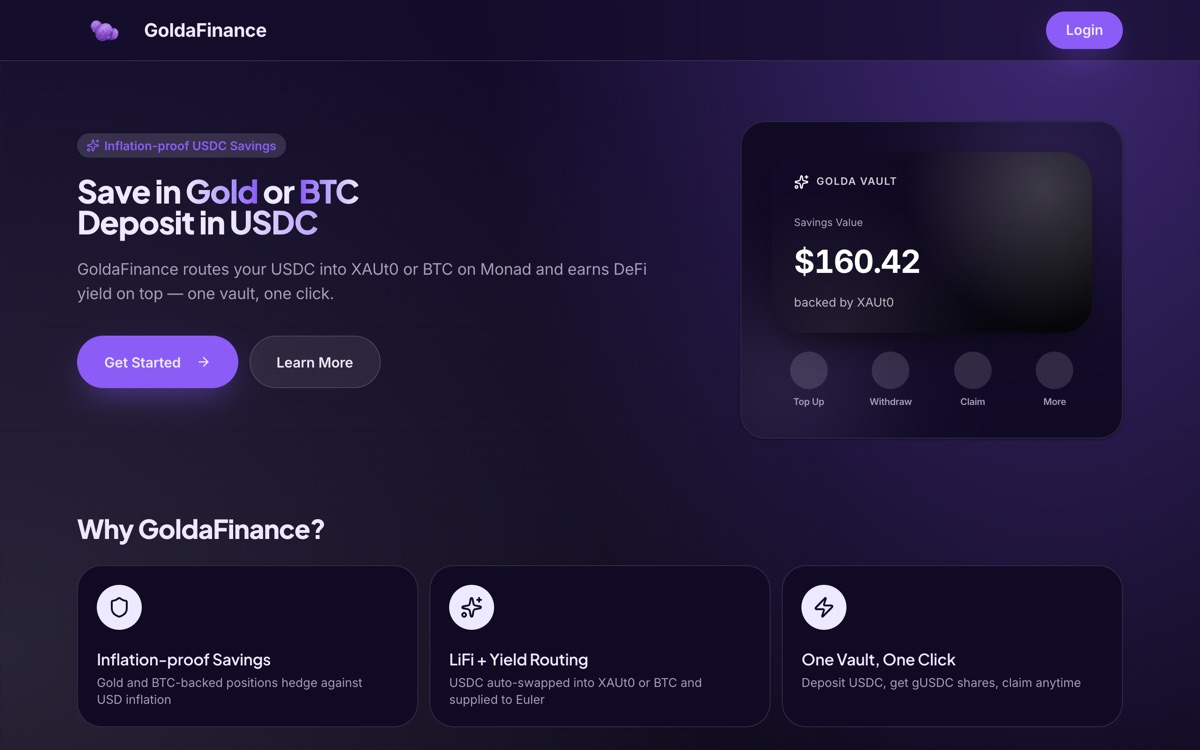 Screenshot of Golda Finance